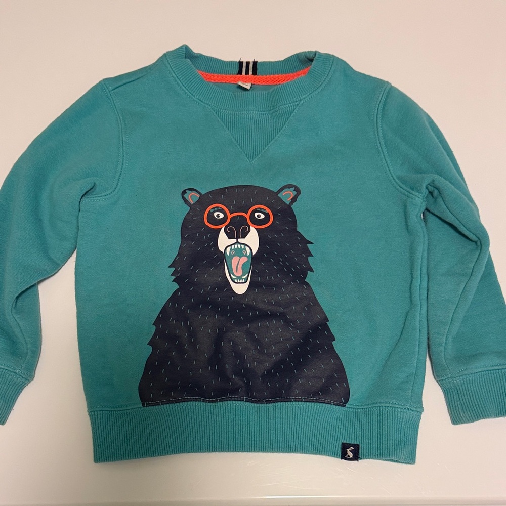 Joules Teal Bear Graphic Kids Sweatshirt - boys toddler girls size 3
